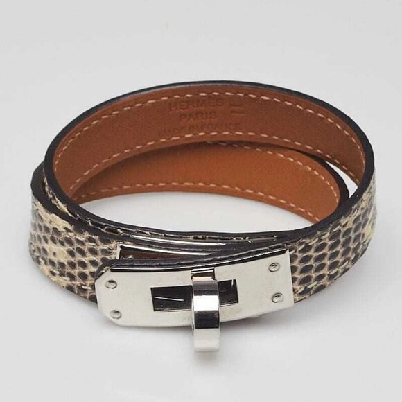 Hermes Ombre Lizard Palladium Plated Kelly Double Tour Bracelet Size T2 - Picture 2 of 10